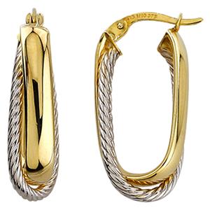 9ct Yellow & White Gold, Silver Bonded Hoop Earrings